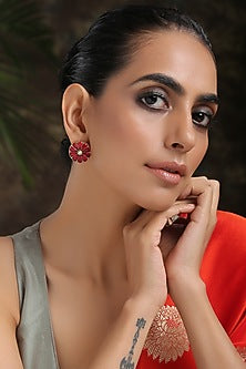 Gold Finish Ruby Stones Stud Earrings