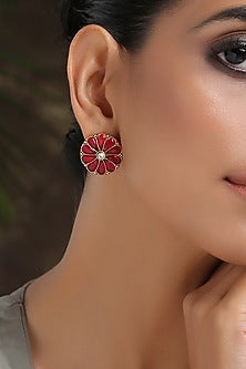 Gold Finish Ruby Stones Stud Earrings