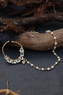 Gold Finish Nose Ring With Shell Pearls