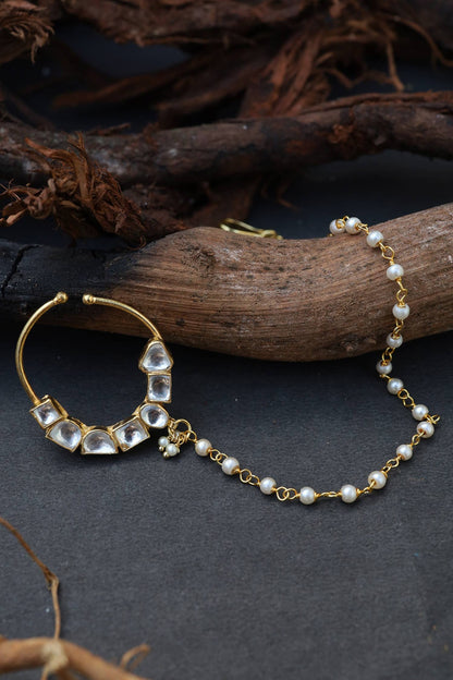Gold Finish Nose Ring With Shell Pearls
