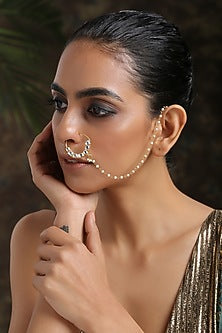 Gold Finish Nose Ring With Shell Pearls