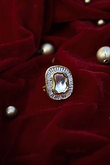Gold Finish Kundan Polki Ring
