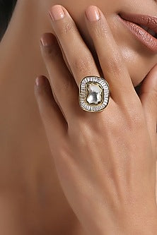 Gold Finish Kundan Polki Ring