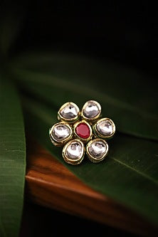 Gold Plated Kundan Polki Cocktail Ring
