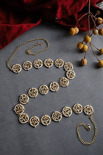 Gold Finish Polki & Pearls Waist Belt