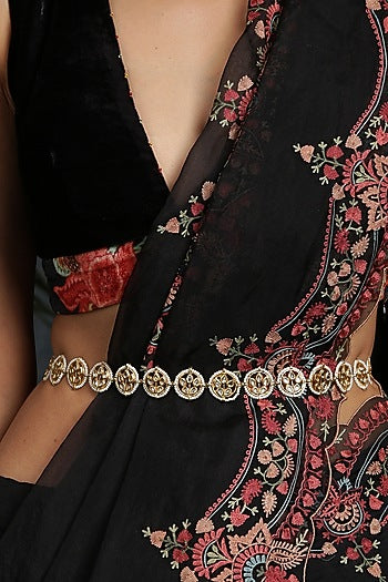 Gold Finish Polki & Pearls Waist Belt