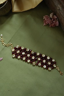 Gold Plated Kundan Polki & Red Stone Handcrafted Bracelet