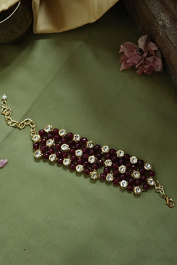 Gold Plated Kundan Polki & Red Stone Handcrafted Bracelet