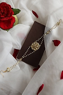 Gold Plated Kundan Polki & Pearl Headband