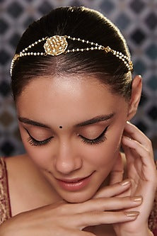 Gold Plated Kundan Polki & Pearl Headband