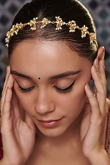 Gold Plated Kundan Polki & Pearl Headband