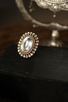 Gold Plated Kundan Polki & Cubic Zirconia Ring