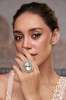 Gold Plated Kundan Polki & Cubic Zirconia Ring