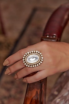 Gold Plated Kundan Polki & Cubic Zirconia Ring