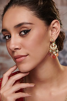 Gold Plated Kundan Polki & Multi-Colored Stone Earrings