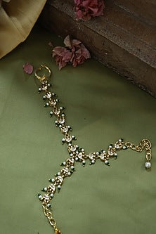 Gold Plated Kundan Polki & Pearl Hathphool