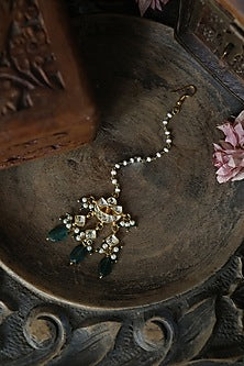 Gold Plated Kundan Polki & Green Stone Maang Tikka