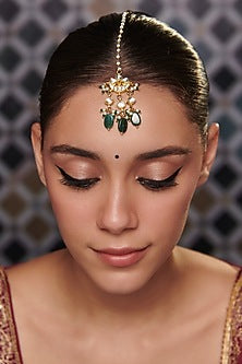 Gold Plated Kundan Polki & Green Stone Maang Tikka