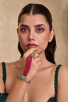 Gold Finish Mint & Pink Hydro Stone Adjustable Hathphool