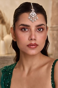 Gold Finish Kundan Polki & Mother-Of Pearl Maangtikka