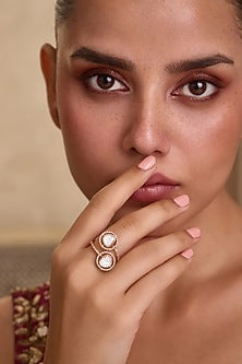 Gold Finish Kundan Polki & Stone Adjustable Ring