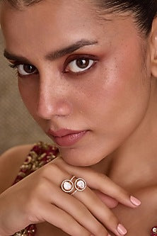 Gold Finish Kundan Polki & Stone Adjustable Ring