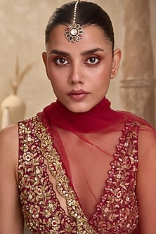 Gold Finish Kundan Polki & Shell Pearl Maangtikka