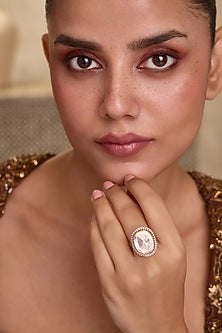 Gold Finish Uncut Kundan Polki Adjustable Ring