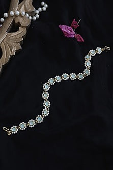 Gold Finish Mint Kundan Polki Mathapatti In Sterling Silver