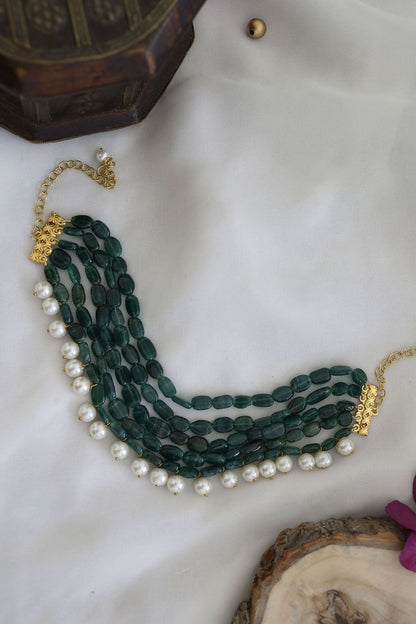 Gold Finish Jade Green Stone Choker Necklace