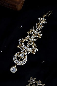 Gold Finish Kundan Polki & Pearl Maang Tikka