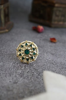 Gold Finish Kundan Polki Adjustable Ring