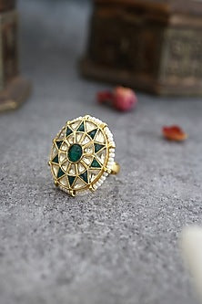 Gold Finish Kundan Polki Adjustable Ring