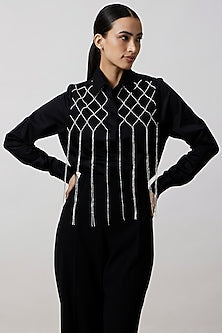 Black Pima Cotton Fringed Jacket