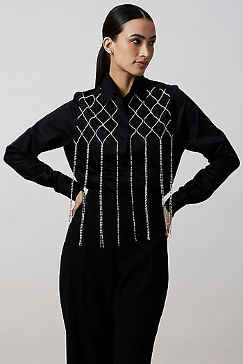 Black Pima Cotton Fringed Jacket