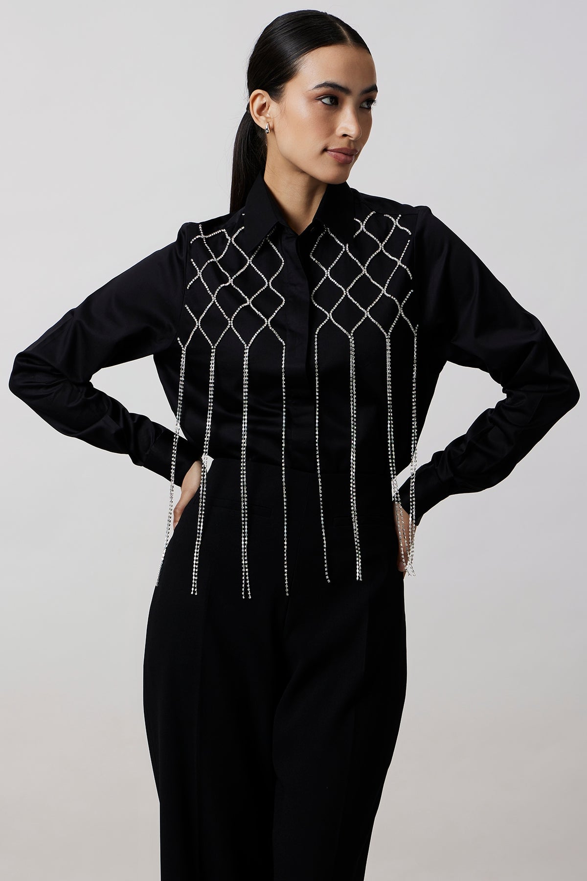 Black Pima Cotton Fringed Jacket