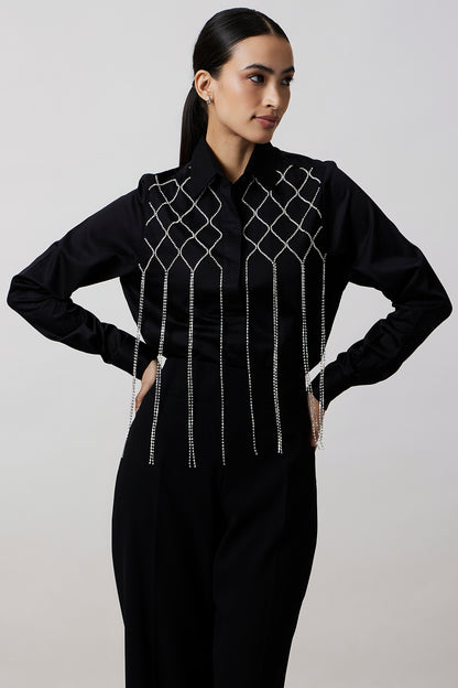 Black Pima Cotton Fringed Jacket