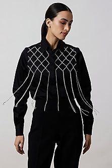 Black Pima Cotton Fringed Jacket