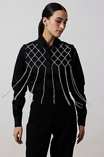 Black Pima Cotton Fringed Jacket