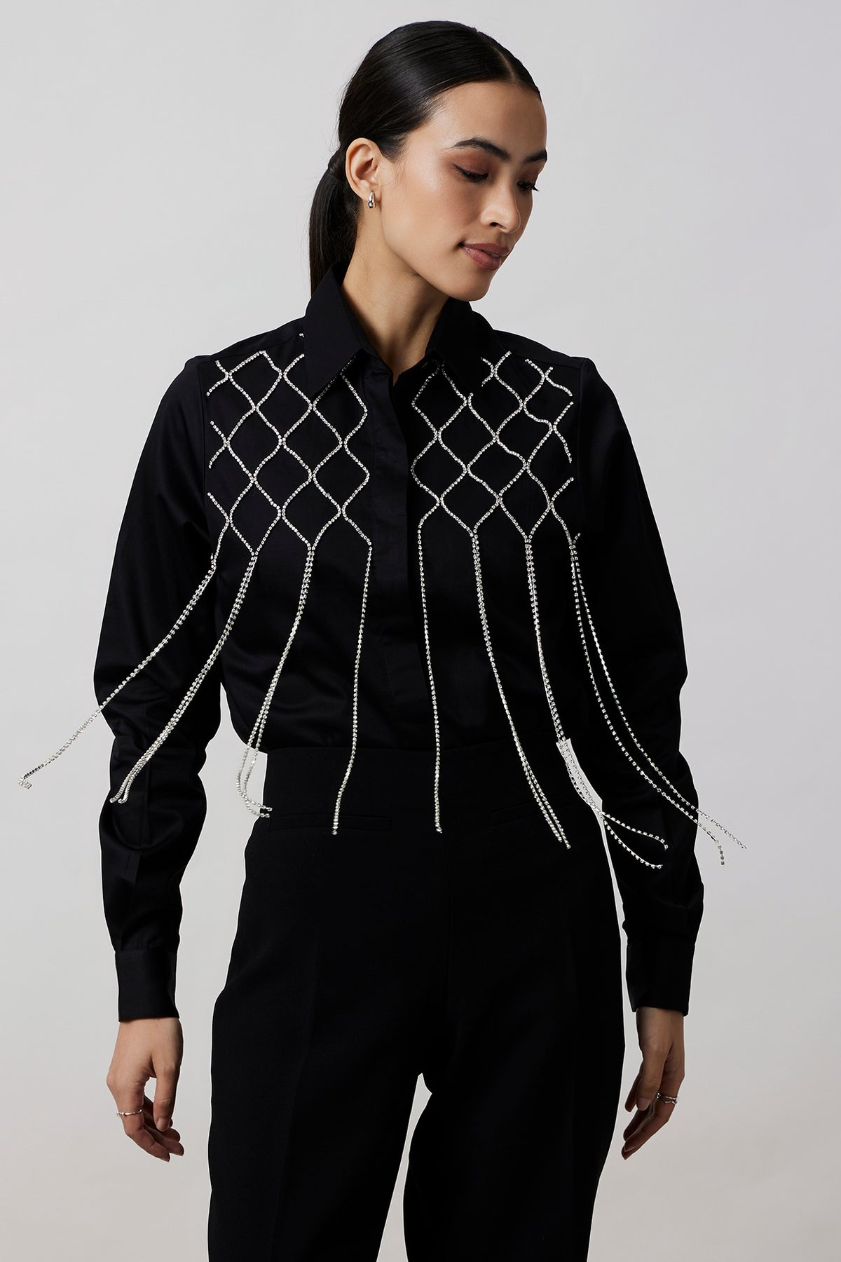 Black Pima Cotton Fringed Jacket
