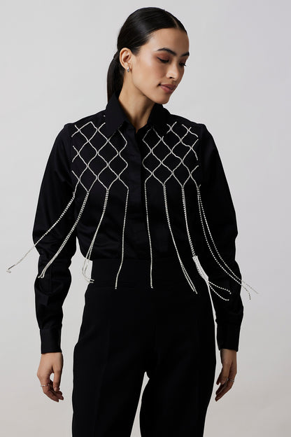Black Pima Cotton Fringed Jacket