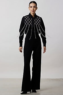 Black Pima Cotton Fringed Jacket