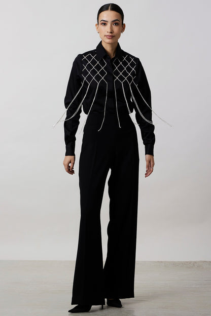 Black Pima Cotton Fringed Jacket