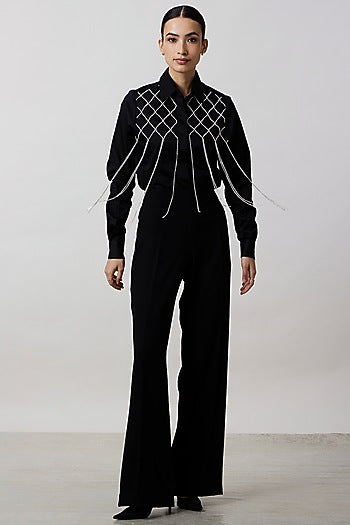 Black Pima Cotton Fringed Jacket