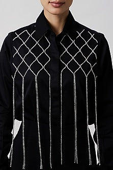 Black Pima Cotton Fringed Jacket