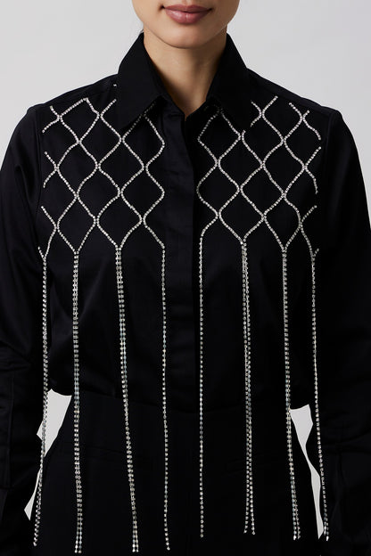 Black Pima Cotton Fringed Jacket