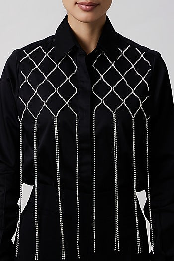 Black Pima Cotton Fringed Jacket