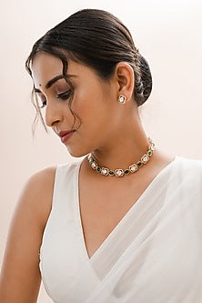 Gold Plated Green Kundan Polki Handcrafted Necklace Set