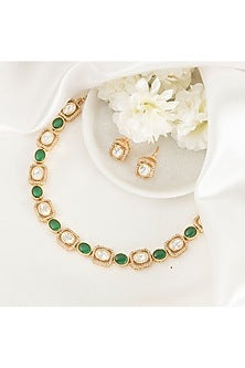 Gold Plated Green Kundan Polki Handcrafted Necklace Set
