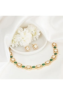 Gold Plated Green Kundan Polki Handcrafted Necklace Set